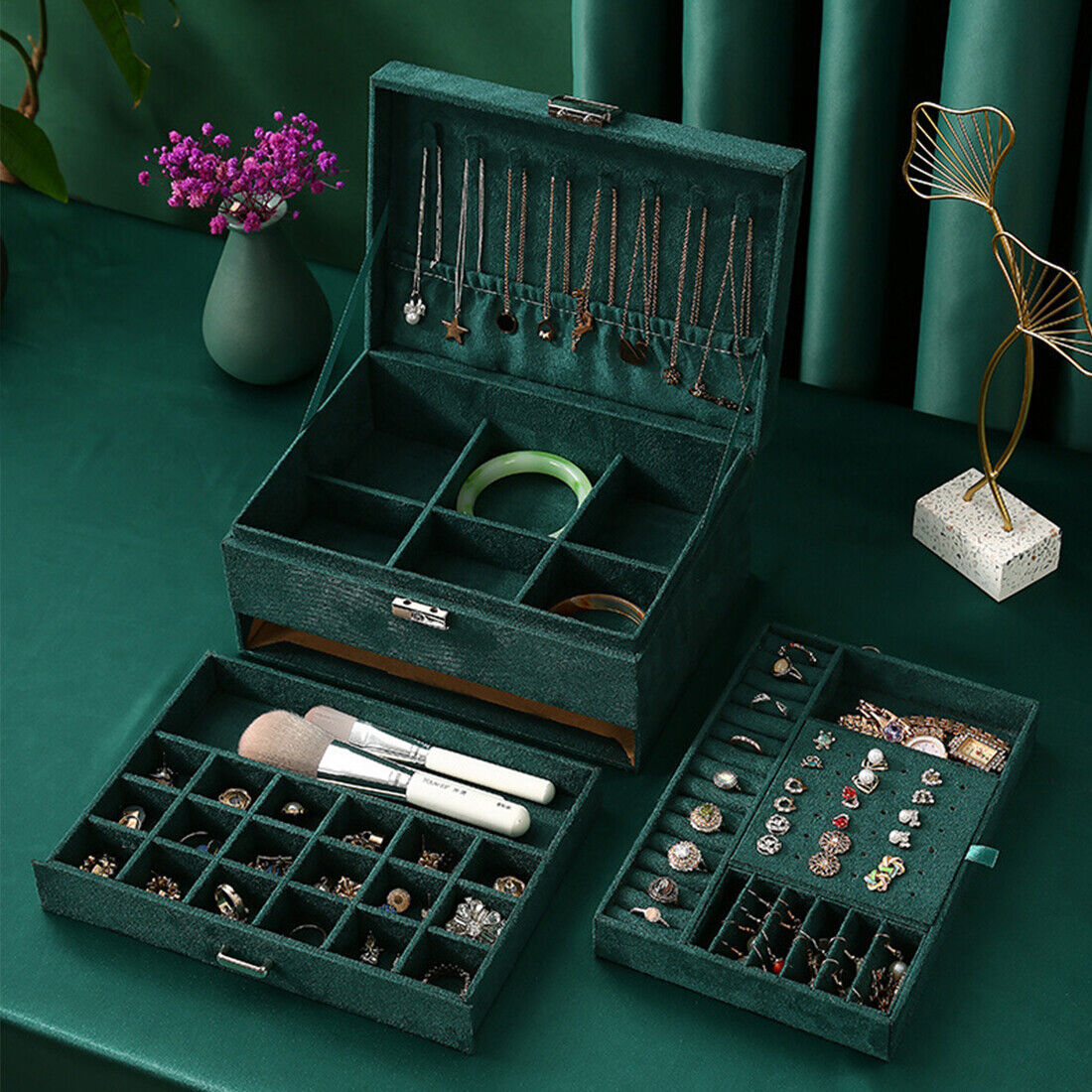 3 Layer Grey Jewellery Box Organizer